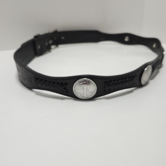 Men Leather Walking Liberty Coin Replica Conchos Western Embossed Belt Size 38 - Picture 3 of 8